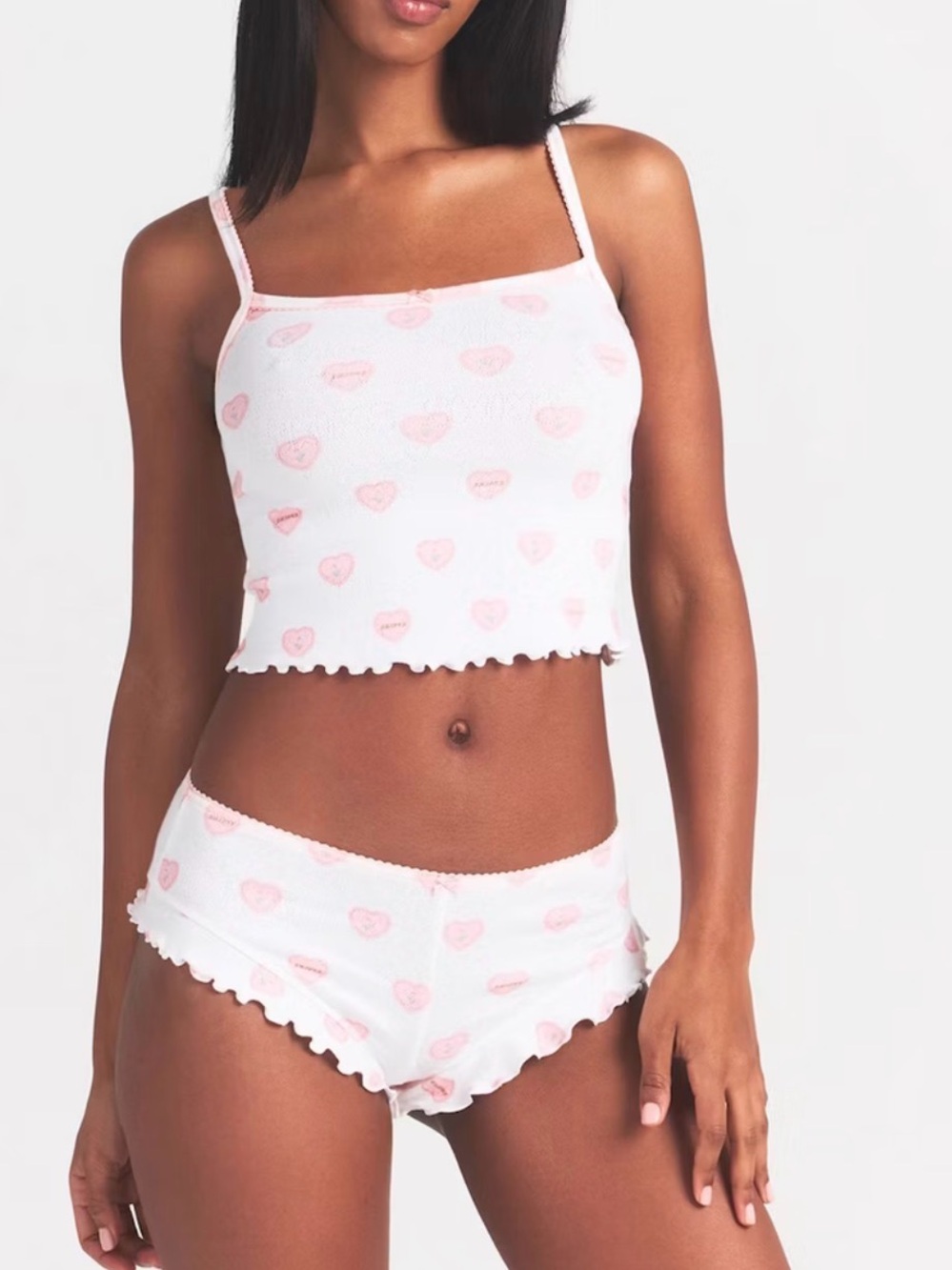 SKIMS White & Pink Heart Cami Sleep Set